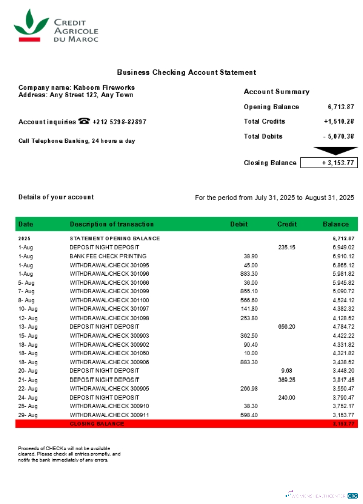 Download Morocco Crédit Agricole enterprise statement Word and PDF format (1) Photoshop template